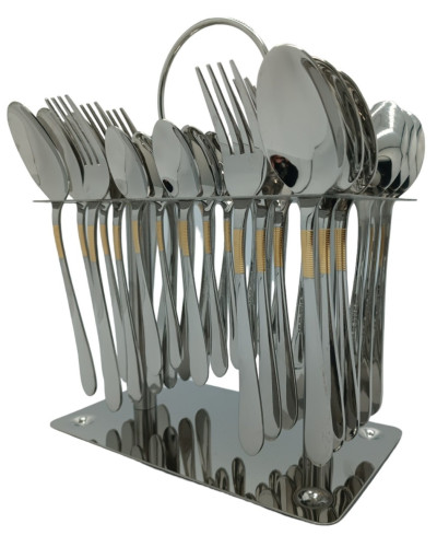 Набор столовых приборов CUTLERY SET CD-02 (Ложки, вилки) (12 персон/36 предм.) (Хром (чистый) + Золото (полоски)) // [403] (12 шт/ящ)