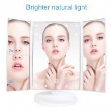 🟢 Косметическое тройное зеркало с Led подстветкой для макияжа настольное 22 светодиода