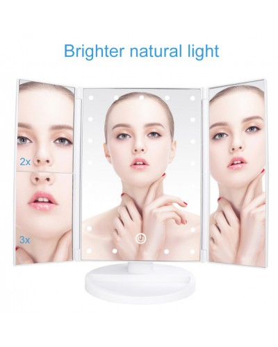 Косметическое тройное зеркало с Led подстветкой для макияжа настольное 22 светодиода